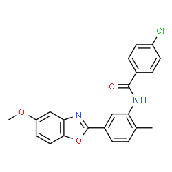 ChemSpider 2D Image | 4-Chloro-N-[5-(5-methoxy-1,3-benzoxazol-2-yl)-2-methylphenyl]benzamide | C22H17ClN2O3