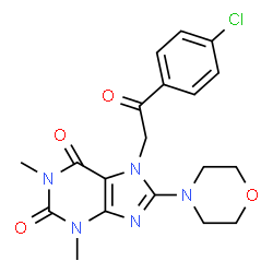 ChemSpider 2D Image | 7-[2-(4-Chlorophenyl)-2-oxoethyl]-1,3-dimethyl-8-(4-morpholinyl)-3,7-dihydro-1H-purine-2,6-dione | C19H20ClN5O4