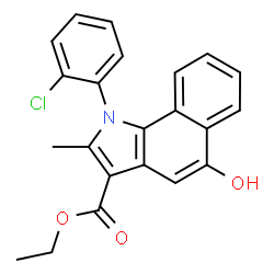 ChemSpider 2D Image | Ethyl 1-(2-chlorophenyl)-5-hydroxy-2-methyl-1H-benzo[g]indole-3-carboxylate | C22H18ClNO3