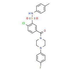 ChemSpider 2D Image | 2-Chloro-5-{[4-(4-fluorophenyl)-1-piperazinyl]carbonyl}-N-(4-methylphenyl)benzenesulfonamide | C24H23ClFN3O3S