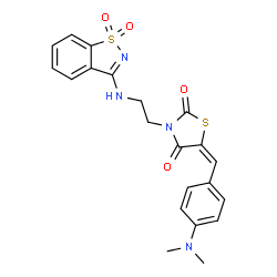 ChemSpider 2D Image | (5E)-5-[4-(Dimethylamino)benzylidene]-3-{2-[(1,1-dioxido-1,2-benzothiazol-3-yl)amino]ethyl}-1,3-thiazolidine-2,4-dione | C21H20N4O4S2