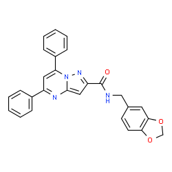 ChemSpider 2D Image | N-(1,3-Benzodioxol-5-ylmethyl)-5,7-diphenylpyrazolo[1,5-a]pyrimidine-2-carboxamide | C27H20N4O3
