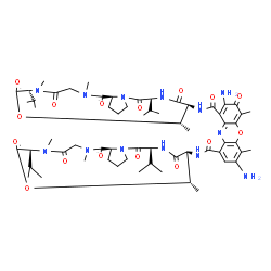ChemSpider 2D Image | 2,7-Diamino-N,N'-bis[(6S,9S,10S,13S,18aS)-6,13-diisopropyl-2,5,9-trimethyl-1,4,7,11,14-pentaoxohexadecahydro-1H-pyrrolo[2,1-i][1,4,7,10,13]oxatetraazacyclohexadecin-10-yl]-4,6-dimethyl-3-oxo-3H-phenox
azine-1,9-dicarboxamide | C62H87N13O16