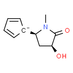 ChemSpider 2D Image | 1-[(2S,4S)-4-Hydroxy-1-methyl-5-oxo-2-pyrrolidinyl]-2,4-cyclopentadienide | C10H12NO2