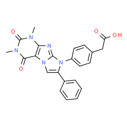 ChemSpider 2D Image | [4-(1,3-Dimethyl-2,4-dioxo-7-phenyl-1,2,3,4-tetrahydro-8H-imidazo[2,1-f]purin-8-yl)phenyl]acetic acid | C23H19N5O4