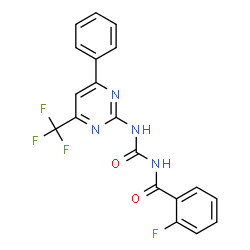 ChemSpider 2D Image | 2-Fluoro-N-{[4-phenyl-6-(trifluoromethyl)-2-pyrimidinyl]carbamoyl}benzamide | C19H12F4N4O2