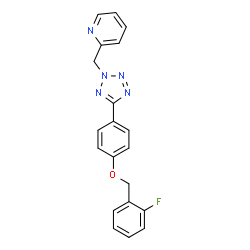 ChemSpider 2D Image | 2-[(5-{4-[(2-Fluorobenzyl)oxy]phenyl}-2H-tetrazol-2-yl)methyl]pyridine | C20H16FN5O