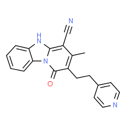 ChemSpider 2D Image | 3-Methyl-1-oxo-2-[2-(4-pyridinyl)ethyl]-1,5-dihydropyrido[1,2-a]benzimidazole-4-carbonitrile | C20H16N4O