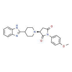 ChemSpider 2D Image | (3S)-3-[4-(1H-Benzimidazol-2-yl)-1-piperidinyl]-1-(4-methoxyphenyl)-2,5-pyrrolidinedione | C23H24N4O3