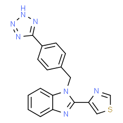 ChemSpider 2D Image | 1-[4-(2H-Tetrazol-5-yl)benzyl]-2-(1,3-thiazol-4-yl)-1H-benzimidazole | C18H13N7S