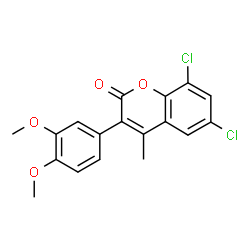 ChemSpider 2D Image | 6,8-Dichloro-3-(3,4-dimethoxyphenyl)-4-methyl-2H-chromen-2-one | C18H14Cl2O4