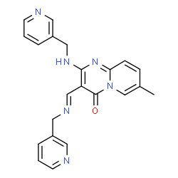 ChemSpider 2D Image | 7-Methyl-2-[(3-pyridinylmethyl)amino]-3-{(E)-[(3-pyridinylmethyl)imino]methyl}-4H-pyrido[1,2-a]pyrimidin-4-one | C22H20N6O