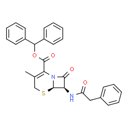 ChemSpider 2D Image | Diphenylmethyl (6R,7R)-3-methyl-8-oxo-7-[(phenylacetyl)amino]-5-thia-1-azabicyclo[4.2.0]oct-2-ene-2-carboxylate | C29H26N2O4S