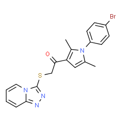 ChemSpider 2D Image | 1-[1-(4-Bromophenyl)-2,5-dimethyl-1H-pyrrol-3-yl]-2-([1,2,4]triazolo[4,3-a]pyridin-3-ylsulfanyl)ethanone | C20H17BrN4OS