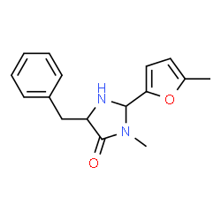 ChemSpider 2D Image | 5-Benzyl-3-methyl-2-(5-methyl-2-furyl)-4-imidazolidinone | C16H18N2O2