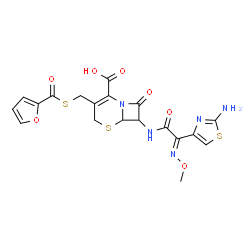 ChemSpider 2D Image | 7-{[(2E)-2-(2-Amino-1,3-thiazol-4-yl)-2-(methoxyimino)acetyl]amino}-3-[(2-furoylsulfanyl)methyl]-8-oxo-5-thia-1-azabicyclo[4.2.0]oct-2-ene-2-carboxylic acid | C19H17N5O7S3