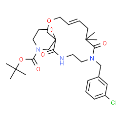 ChemSpider 2D Image | 2-Methyl-2-propanyl (15E)-11-(3-chlorobenzyl)-13,13-dimethyl-7,12-dioxo-1,18-dioxa-4,8,11-triazaspiro[5.13]nonadec-15-ene-4-carboxylate | C28H40ClN3O6