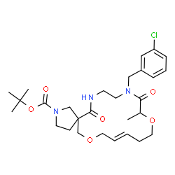 ChemSpider 2D Image | 2-Methyl-2-propanyl (16E)-10-(3-chlorobenzyl)-12-methyl-6,11-dioxo-13,19-dioxa-2,7,10-triazaspiro[4.15]icos-16-ene-2-carboxylate | C28H40ClN3O6