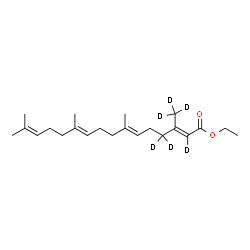 ChemSpider 2D Image | Ethyl (2E,6E,10E)-7,11,15-trimethyl-3-(~2~H_3_)methyl(2,4,4-~2~H_3_)-2,6,10,14-hexadecatetraenoate | C22H30D6O2
