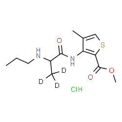 ChemSpider 2D Image | Methyl 4-methyl-3-{[N-propyl(3,3,3-~2~H_3_)alanyl]amino}-2-thiophenecarboxylate hydrochloride (1:1) | C13H18D3ClN2O3S
