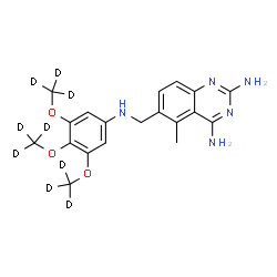 ChemSpider 2D Image | 5-Methyl-6-[({3,4,5-tris[(~2~H_3_)methyloxy]phenyl}amino)methyl]-2,4-quinazolinediamine | C19H14D9N5O3