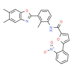ChemSpider 2D Image | N-[3-(5,6-Dimethyl-1,3-benzoxazol-2-yl)-2-methylphenyl]-5-(2-nitrophenyl)-2-furamide | C27H21N3O5