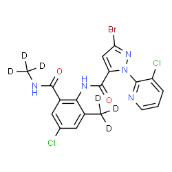 ChemSpider 2D Image | 3-Bromo-N-{4-chloro-2-(~2~H_3_)methyl-6-[(~2~H_3_)methylcarbamoyl]phenyl}-1-(3-chloro-2-pyridinyl)-1H-pyrazole-5-carboxamide | C18H8D6BrCl2N5O2