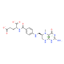 ChemSpider 2D Image | Calcium (2R)-2-{[4-({[(6R)-2-amino-5-methyl-4-oxo-1,4,5,6,7,8-hexahydro-6-pteridinyl]methyl}amino)benzoyl]amino}pentanedioate | C20H23CaN7O6
