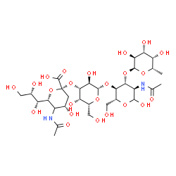 ChemSpider 2D Image | (5xi,6R)-5-Acetamido-3,5-dideoxy-6-[(1R,2S)-1,2,3-trihydroxypropyl]-alpha-D-glycero-hex-2-ulopyranonosyl-(2->3)-beta-D-galactopyranosyl-(1->4)-[6-deoxy-alpha-L-galactopyranosyl-(1->3)]-2-acetamido-2-d
eoxy-D-glucopyranose | C31H52N2O23