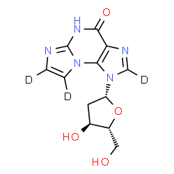 ChemSpider 2D Image | 1-(2-Deoxy-beta-D-erythro-pentofuranosyl)(2,7,8-~2~H_3_)-1H-imidazo[2,1-b]purin-4(5H)-one | C12H10D3N5O4