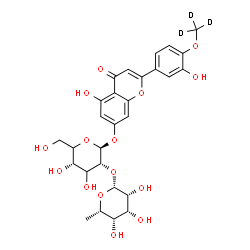 ChemSpider 2D Image | 5-Hydroxy-2-{3-hydroxy-4-[(~2~H_3_)methyloxy]phenyl}-4-oxo-4H-chromen-7-yl 2-O-(6-deoxy-beta-L-talopyranosyl)-beta-D-erythro-hexopyranoside | C28H29D3O15
