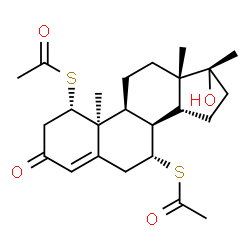 ChemSpider 2D Image | S,S'-[(1alpha,7alpha,8alpha,10alpha,14beta,17alpha)-17-Hydroxy-17-methyl-3-oxoandrost-4-ene-1,7-diyl] diethanethioate | C24H34O4S2