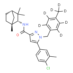 ChemSpider 2D Image | 5-(4-Chloro-3-methylphenyl)-1-{[4-(~2~H_3_)methyl(~2~H_4_)phenyl]methyl}-N-[(1R,2R,4S)-1,3,3-trimethylbicyclo[2.2.1]hept-2-yl]-1H-pyrazole-3-carboxamide | C29H27D7ClN3O