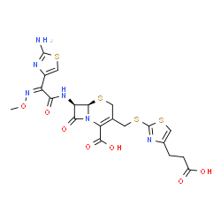 ChemSpider 2D Image | (6R,7R)-7-{[(2Z)-2-(2-Amino-1,3-thiazol-4-yl)-2-(methoxyimino)acetyl]amino}-3-({[4-(2-carboxyethyl)-1,3-thiazol-2-yl]sulfanyl}methyl)-8-oxo-5-thia-1-azabicyclo[4.2.0]oct-2-ene-2-carboxylic acid | C20H20N6O7S4