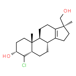 ChemSpider 2D Image | (3alpha,5beta,17beta)-4-Chloro-17-(hydroxymethyl)-10,17-dimethylgon-13-en-3-ol | C20H31ClO2