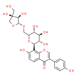 ChemSpider 2D Image | (2xi,6R)-2,6-Anhydro-1-O-[(2R,3R,4R)-3,4-dihydroxy-4-(hydroxymethyl)tetrahydro-2-furanyl]-6-[7-hydroxy-3-(4-hydroxyphenyl)-4-oxo-4H-chromen-8-yl]-D-xylo-hexitol | C26H28O13