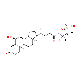 ChemSpider 2D Image | 2-{[(3alpha,5beta,6alpha,14xi)-3,6-Dihydroxy-24-oxocholan-24-yl]amino}(~2~H_4_)ethanesulfonic acid | C26H41D4NO6S