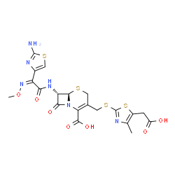 ChemSpider 2D Image | (6R,7S)-7-{[(2Z)-2-(2-Amino-1,3-thiazol-4-yl)-2-(methoxyimino)acetyl]amino}-3-({[5-(carboxymethyl)-4-methyl-1,3-thiazol-2-yl]sulfanyl}methyl)-8-oxo-5-thia-1-azabicyclo[4.2.0]oct-2-ene-2-carboxylic aci
d | C20H20N6O7S4