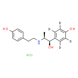 ChemSpider 2D Image | 4-[(1R,2S)-1-Hydroxy-2-{[2-(4-hydroxyphenyl)ethyl]amino}propyl](~2~H_4_)phenol hydrochloride (1:1) | C17H18D4ClNO3