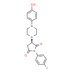 ChemSpider 2D Image | (3R)-1-(4-Fluorophenyl)-3-[4-(4-hydroxyphenyl)-1-piperazinyl]-2,5-pyrrolidinedione | C20H20FN3O3