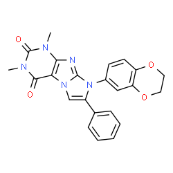 ChemSpider 2D Image | 8-(2,3-Dihydro-1,4-benzodioxin-6-yl)-1,3-dimethyl-7-phenyl-1H-imidazo[2,1-f]purine-2,4(3H,8H)-dione | C23H19N5O4