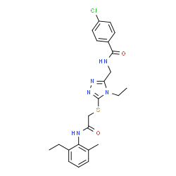 ChemSpider 2D Image | 4-Chloro-N-{[4-ethyl-5-({2-[(2-ethyl-6-methylphenyl)amino]-2-oxoethyl}sulfanyl)-4H-1,2,4-triazol-3-yl]methyl}benzamide | C23H26ClN5O2S
