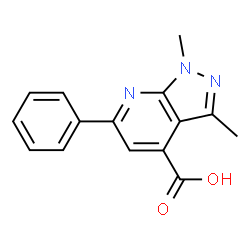 ChemSpider 2D Image | 1,3-Dimethyl-6-phenyl-1H-pyrazolo[3,4-b]pyridine-4-carboxylic acid | C15H13N3O2