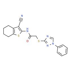 ChemSpider 2D Image | N-(3-Cyano-4,5,6,7-tetrahydro-1-benzothiophen-2-yl)-2-[(1-phenyl-1H-1,2,4-triazol-3-yl)sulfanyl]acetamide | C19H17N5OS2