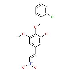 ChemSpider 2D Image | 1-Bromo-2-[(2-chlorobenzyl)oxy]-3-methoxy-5-[(E)-2-nitrovinyl]benzene | C16H13BrClNO4
