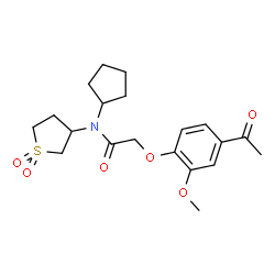 ChemSpider 2D Image | 2-(4-Acetyl-2-methoxyphenoxy)-N-cyclopentyl-N-(1,1-dioxidotetrahydro-3-thiophenyl)acetamide | C20H27NO6S