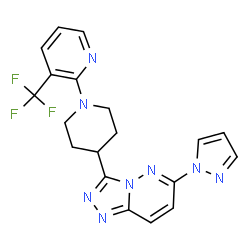 ChemSpider 2D Image | 6-(1H-Pyrazol-1-yl)-3-{1-[3-(trifluoromethyl)-2-pyridinyl]-4-piperidinyl}[1,2,4]triazolo[4,3-b]pyridazine | C19H17F3N8