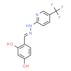 ChemSpider 2D Image | 4-[(E)-{[5-(Trifluoromethyl)-2-pyridinyl]hydrazono}methyl]-1,3-benzenediol | C13H10F3N3O2