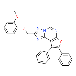 ChemSpider 2D Image | 2-[(2-Methoxyphenoxy)methyl]-8,9-diphenylfuro[3,2-e][1,2,4]triazolo[1,5-c]pyrimidine | C27H20N4O3