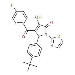 ChemSpider 2D Image | 5-(4-tert-Butylphenyl)-4-(4-fluorobenzoyl)-3-hydroxy-1-(1,3-thiazol-2-yl)-1,5-dihydro-2H-pyrrol-2-one | C24H21FN2O3S